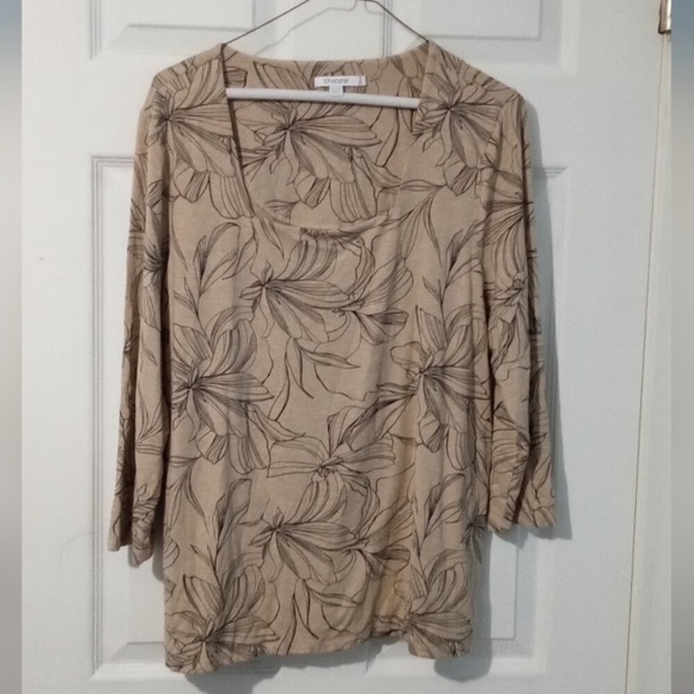 Chico's Taupe Floral Tunic